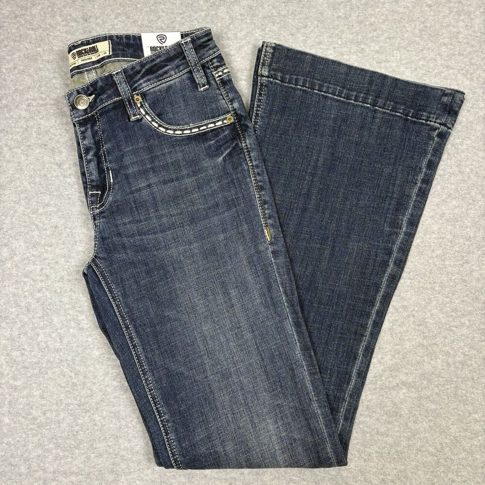 Rock & Roll Denim Jeans Women’s 28x34 Mid Rise Trouser Fit Medium Wash NWT